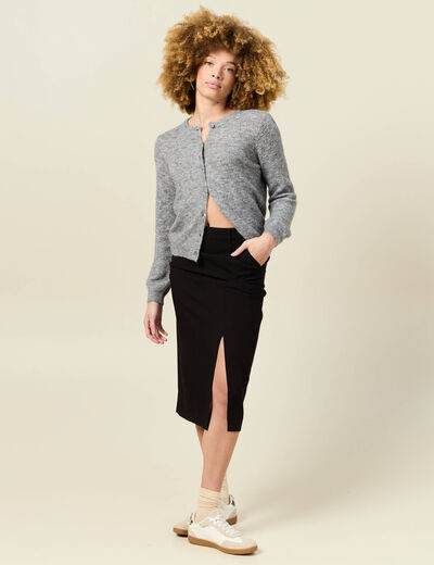 Gilet manches longues ajouré gris clair femme
