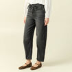 Jeans barrel 7/8&egrave;me avec ceinture denim gris femme