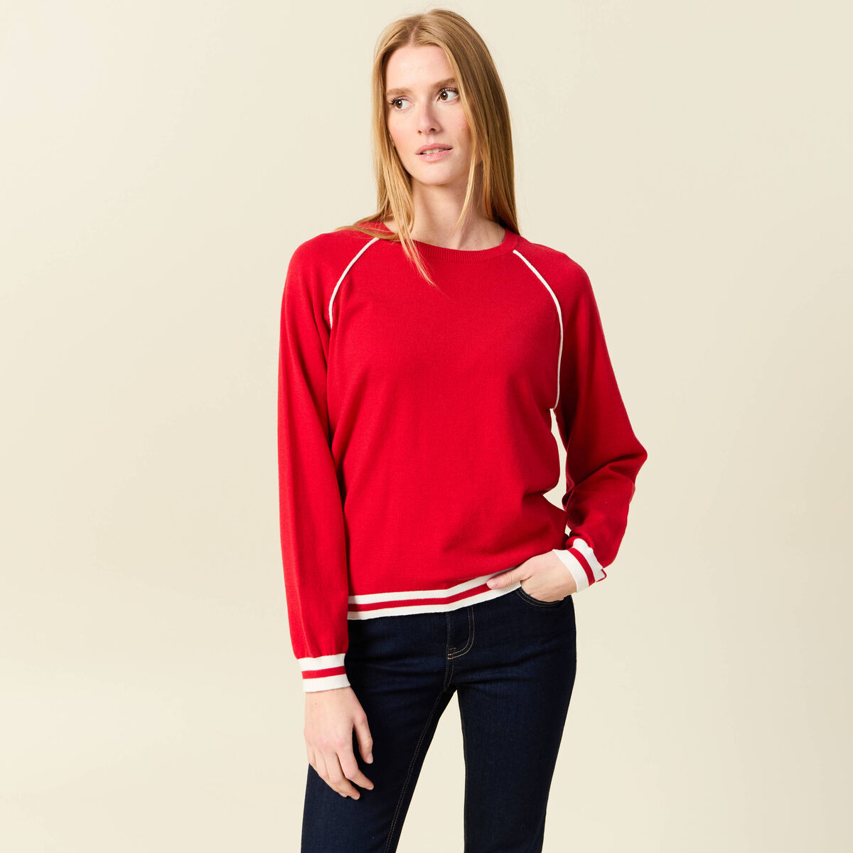 Pull manches longues rouge femme
