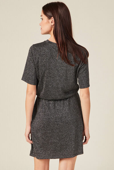 Robe moulante fils métallisés gris foncé femme
