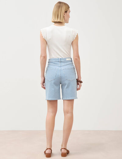 Bermuda large taille haute en jeans denim stone femme