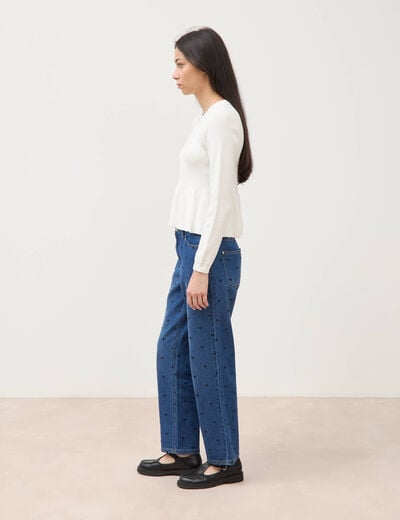 Pull col rond manches longues ecru femme
