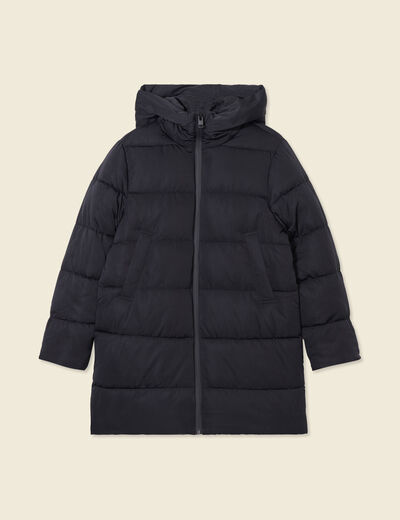 Doudoune longue à capuche noir femme