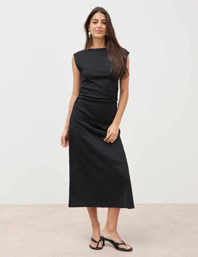 Robe longue cintr&eacute;e sans manches noir femme