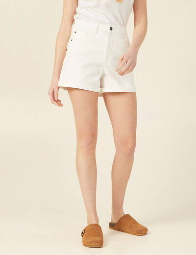 Short mom éco-responsable denim blanc femme
