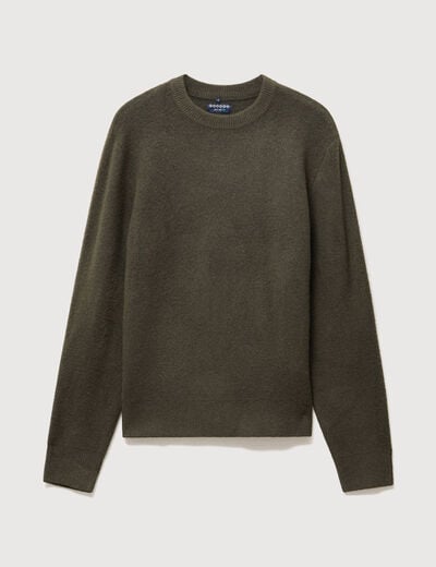 Pull droit col rond manches longues vert kaki homme