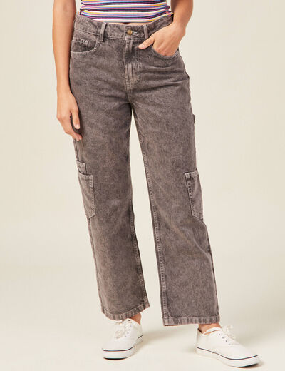 Jeans cargo taille haute noir femme