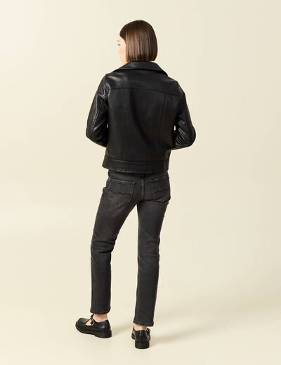 Blouson biker simili cuir noir femme