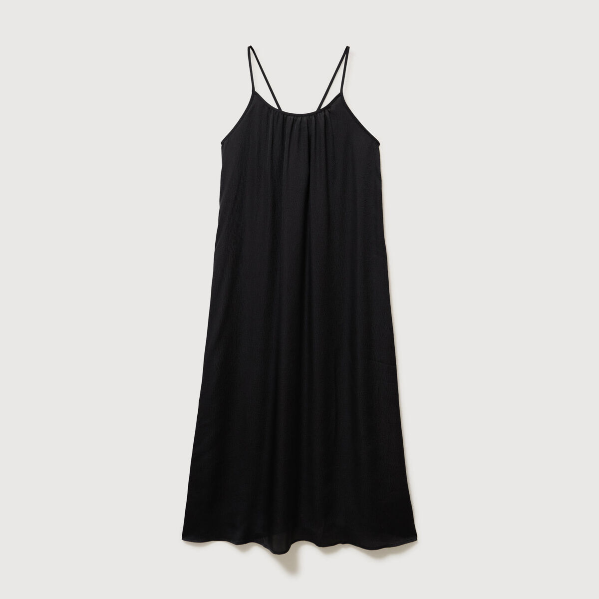 Robe bretelle satin&eacute;e col rond noir femme