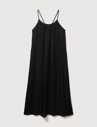 Robe bretelle satin&eacute;e col rond noir femme