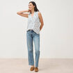 Top sans manches col v fluide ecru femme