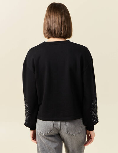 Sweat manches longues brodées noir femme