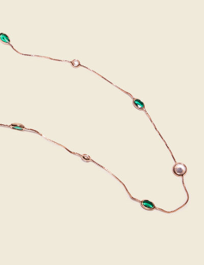 Collier avec perles vert olive femme
