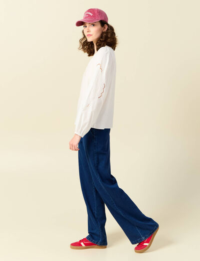 Blouse manches longues brodées ecru femme