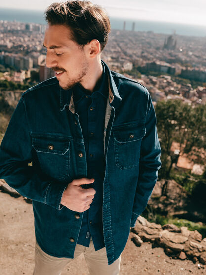 Surchemise manches longues denim stone homme