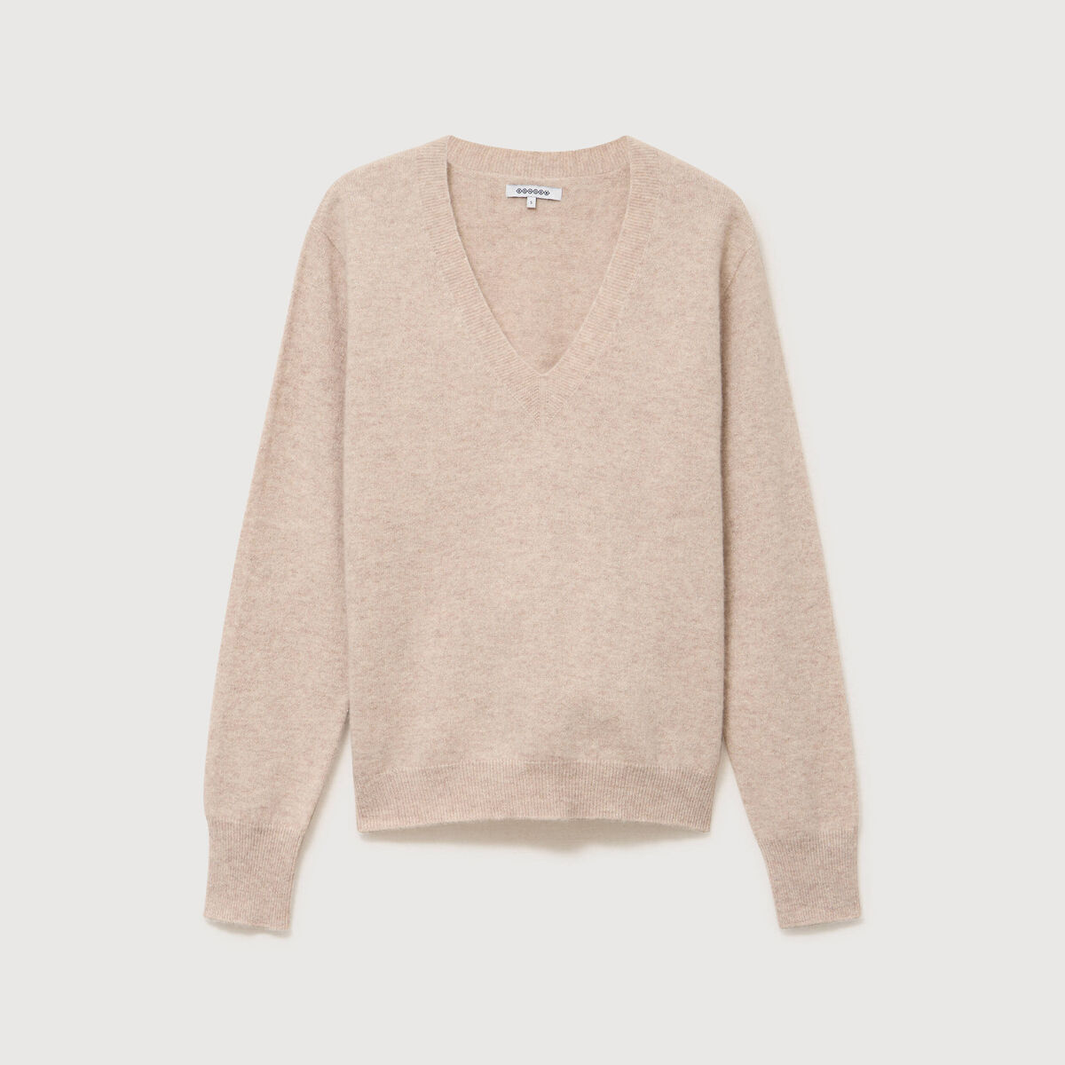 Pull droit col v manches longues creme femme