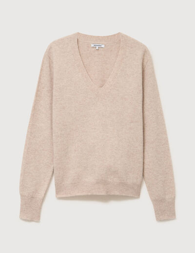 Pull droit col v manches longues creme femme