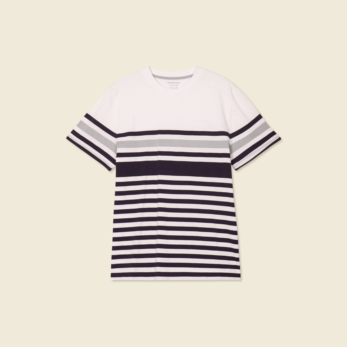 T-shirt ray&eacute; col rond manches courtes bleu marine homme