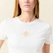T-shirt ajust&eacute; cropped col rond ivoire femme