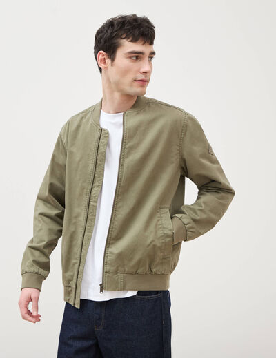 Blouson manches longues doubl&eacute; en coton vert kaki homme