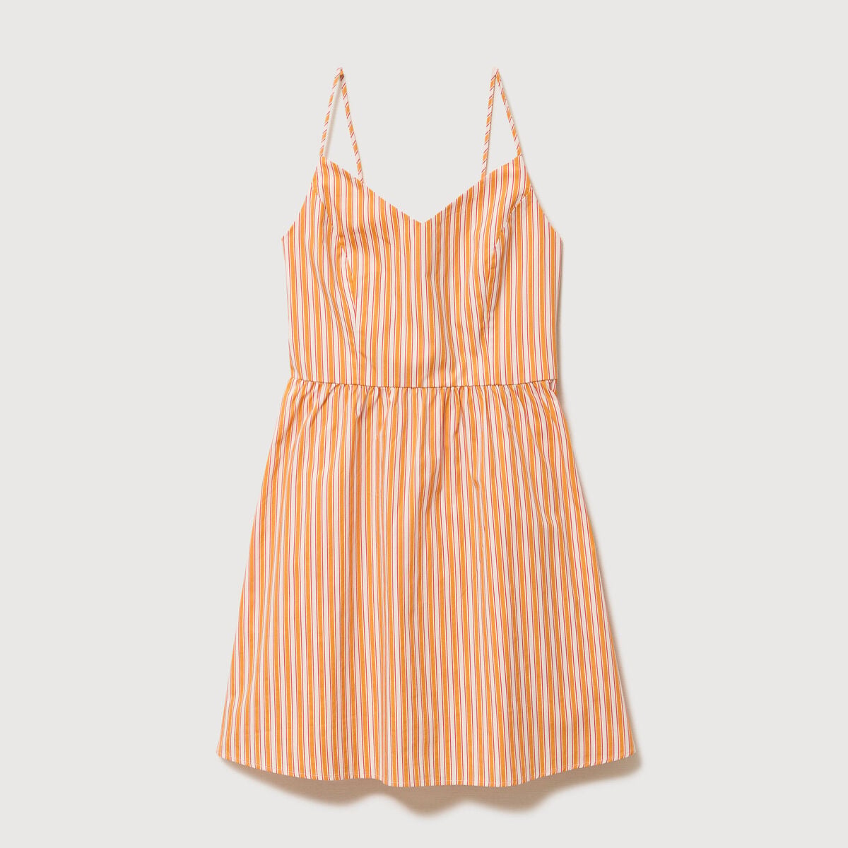 Robe bretelle col c&oelig;ur en coton orange abricot femme