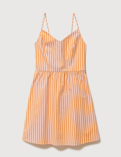 Robe bretelle col c&oelig;ur en coton orange abricot femme