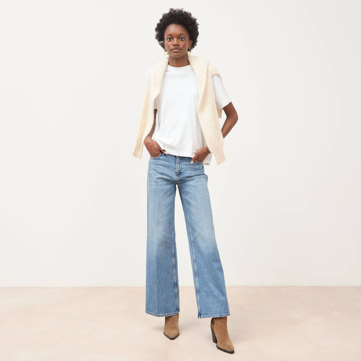 Jeans bootcut taille standard denim stone femme