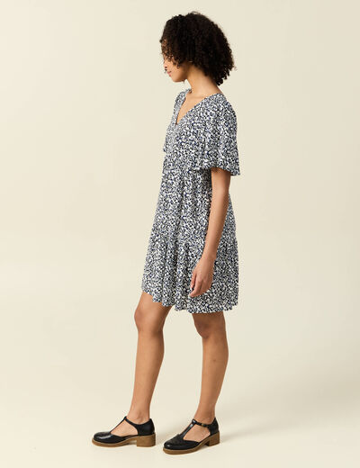 Robe évasée manches courtes bleu femme