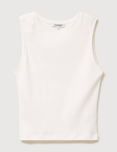 D&eacute;bardeur ajust&eacute; col rond en coton ecru femme