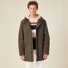 Parka droite à capuche vert kaki homme