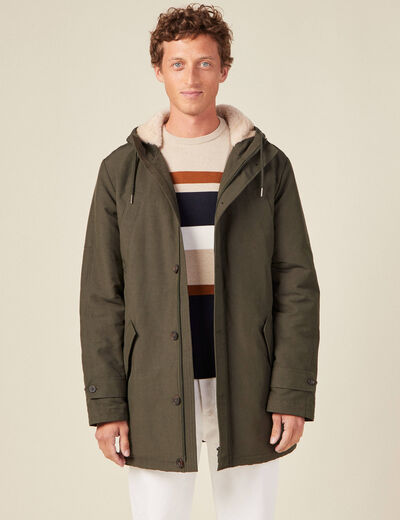 Parka droite à capuche vert kaki homme