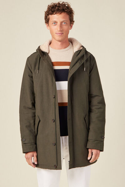 Parka droite à capuche vert kaki homme