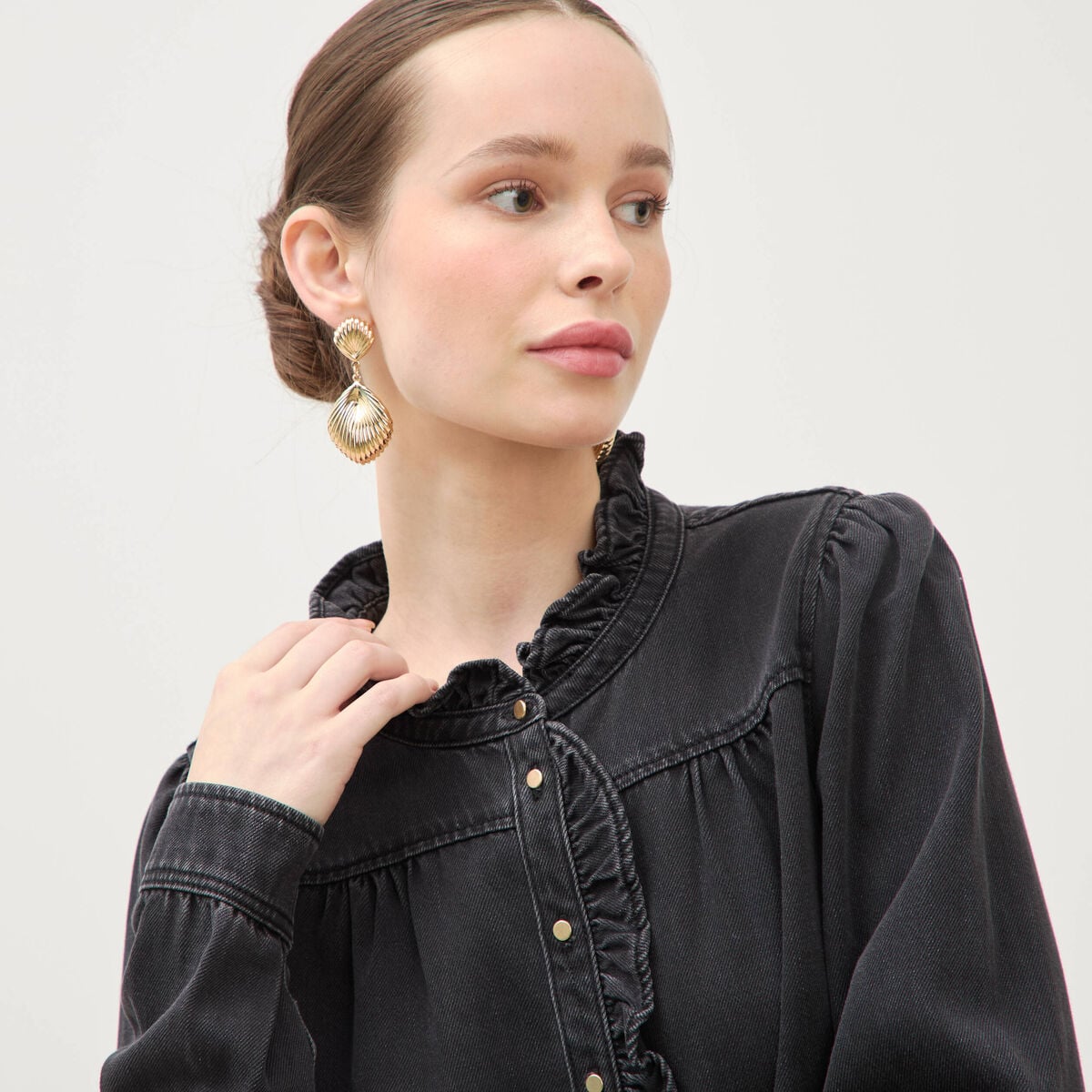 Chemise en jeans manches longues denim noir femme