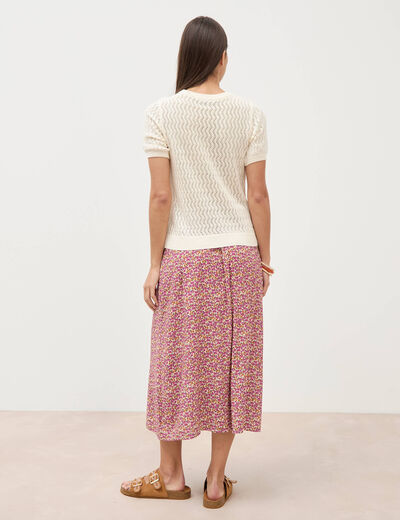 Pull col rond manches courtes creme femme