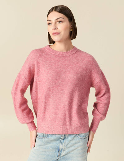 Pull col rond manches longues mauve femme