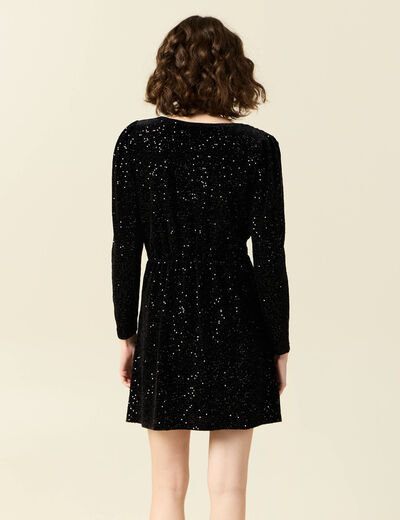 Robe cintrée sequins noir femme
