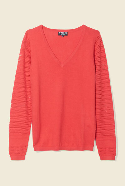 Pull à manches longues rouge foncé femme
