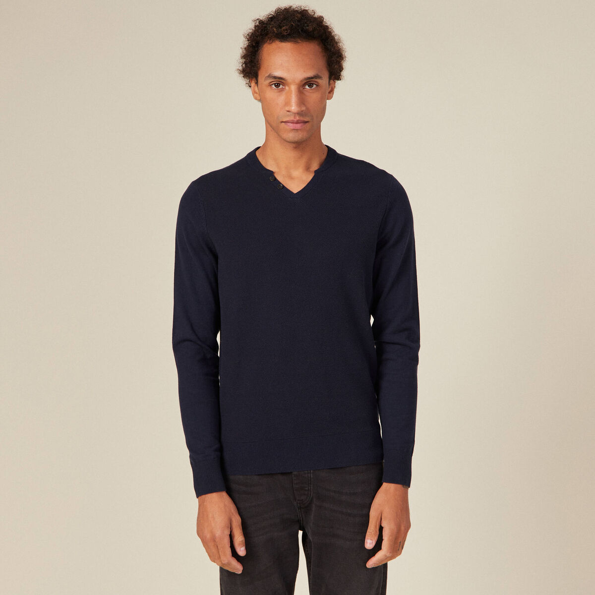 Pull manches longues bleu marine homme