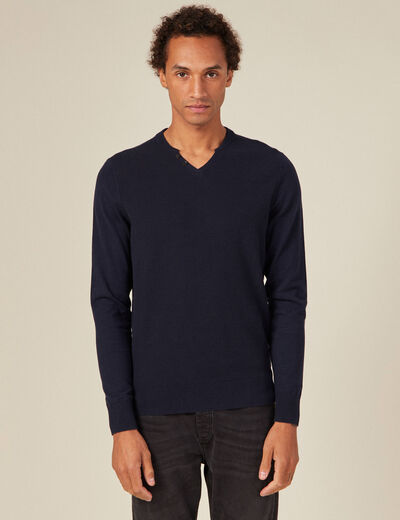 Pull manches longues bleu marine homme