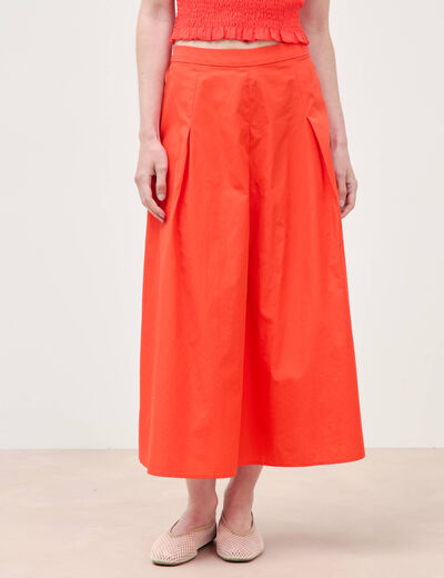Jupe longue &eacute;vas&eacute;e en coton ray&eacute; orange fonc&eacute; femme