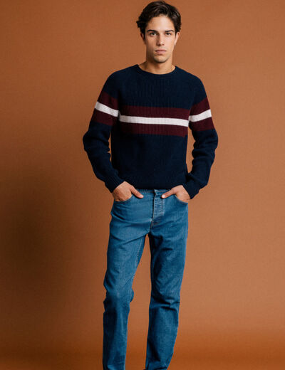 Pull manches longues fabriqué en France bleu marine homme