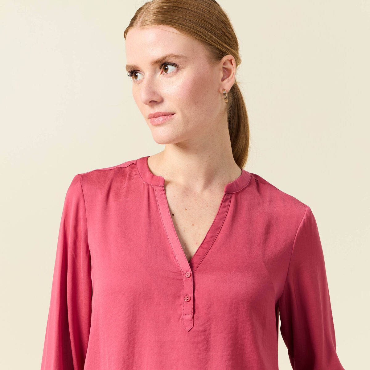 Blouse manches longues satin vieux rose femme