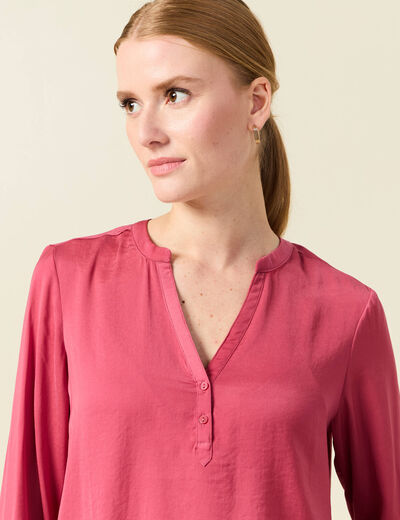 Blouse manches longues satin vieux rose femme