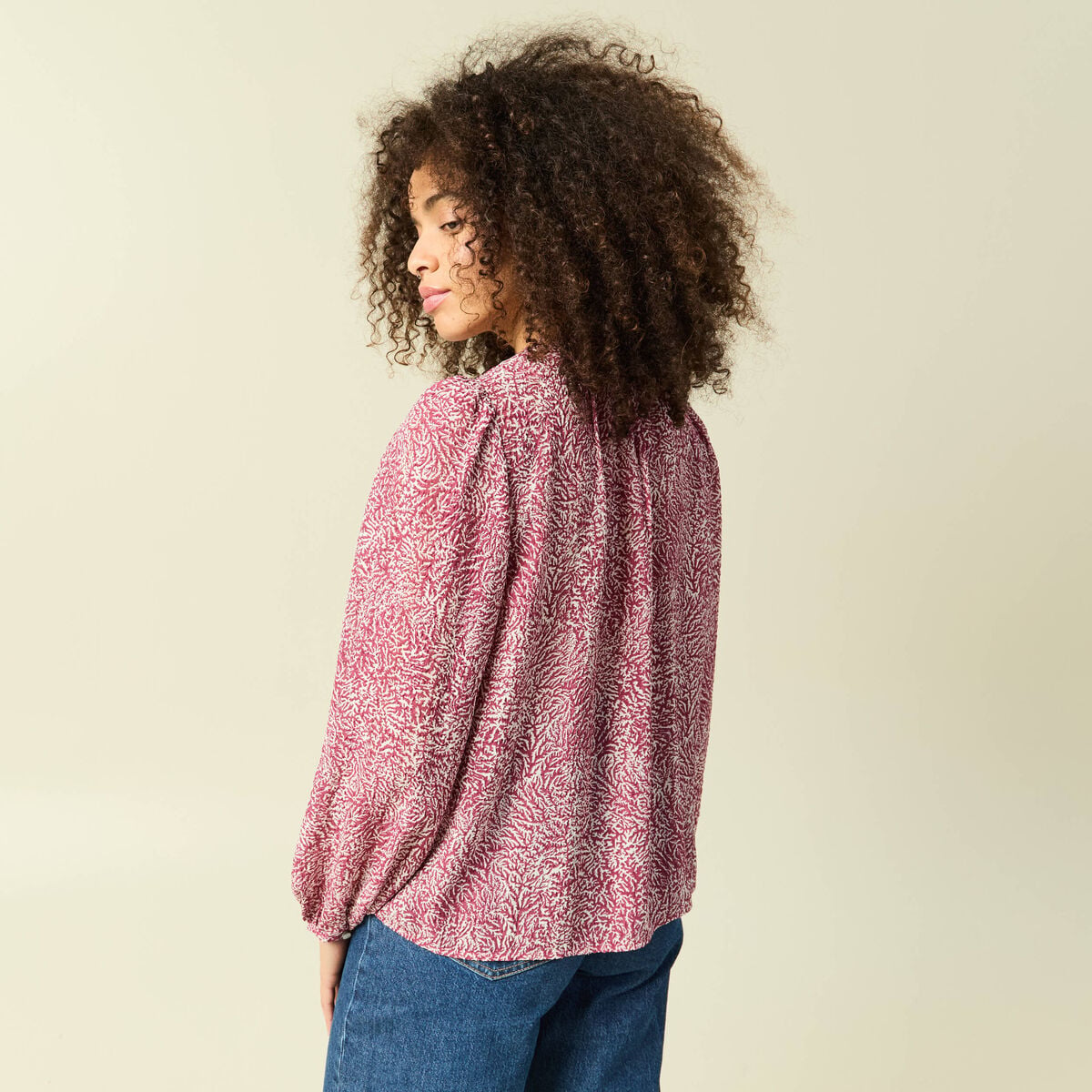 Blouse manches longues col V rose femme