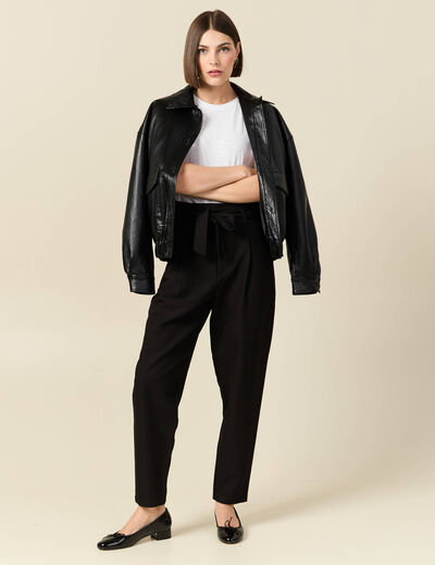 Pantalon carotte taille haute noir femme
