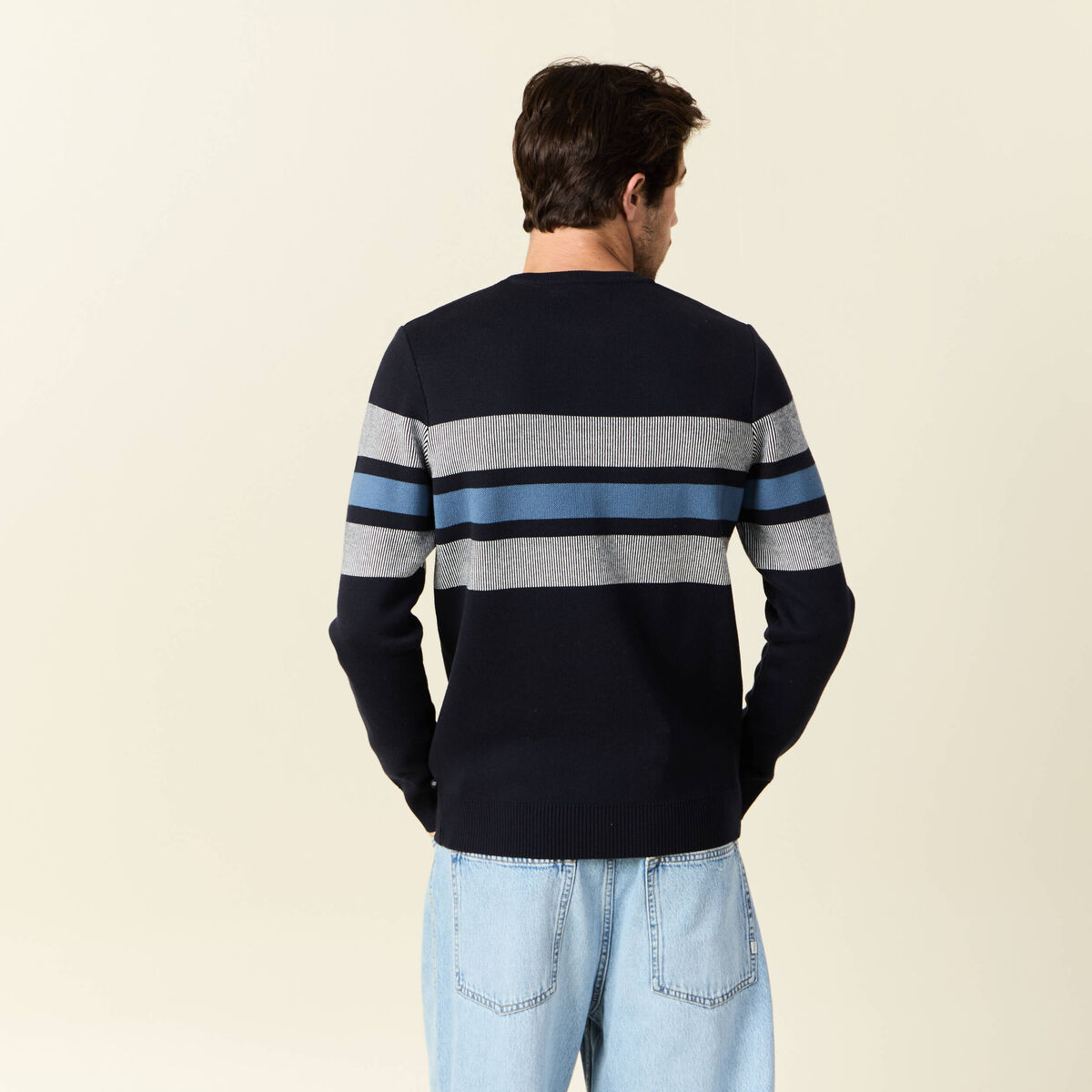 Pull manches longues bleu marine homme