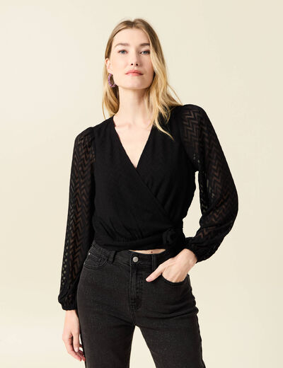 Blouse manches longues noir femme