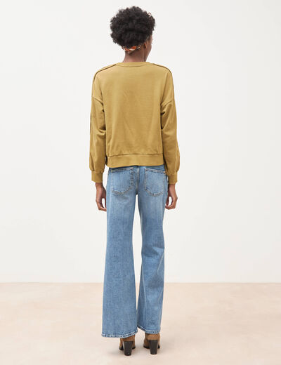 Sweat droit en coton manches longues camel femme