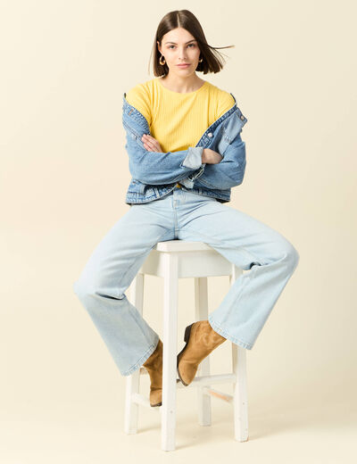 T-shirt manches courtes côtelé jaune femme
