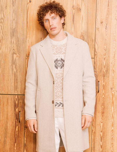 Manteau long boutonné beige homme
